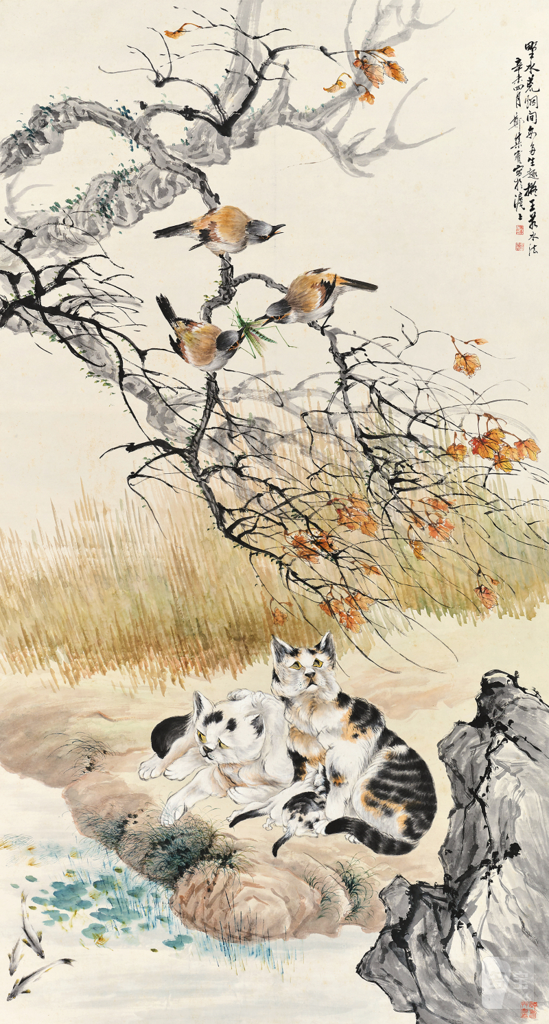 郑集宾 花鸟猫趣图
